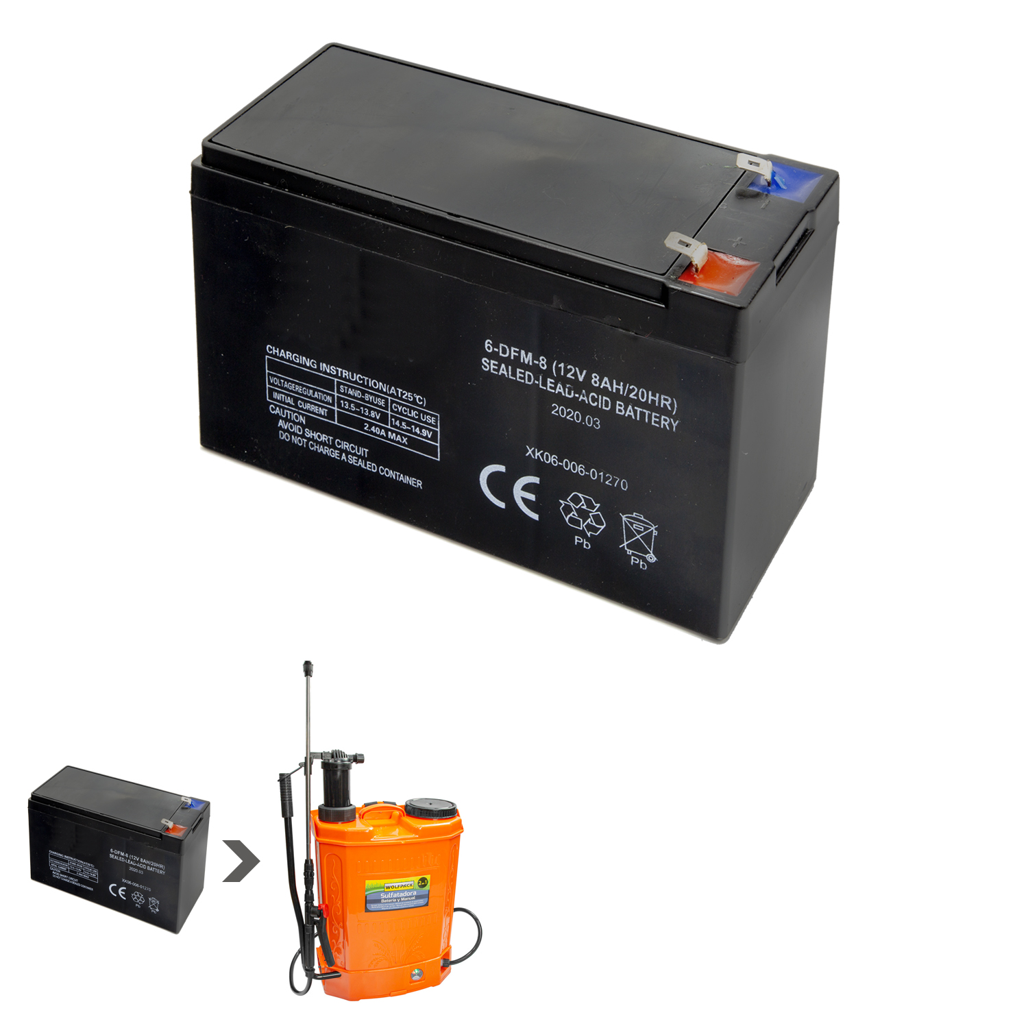Sulfatadora Electrica A Bateria Doble Uso Bateria o Manual, Con Bateria  Recargable 12 V / 8 Amperios